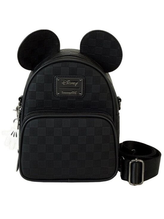 Disney Parks Loungefly Black Woven Faux Leather Mickey Mouse Ears Backpack NWT